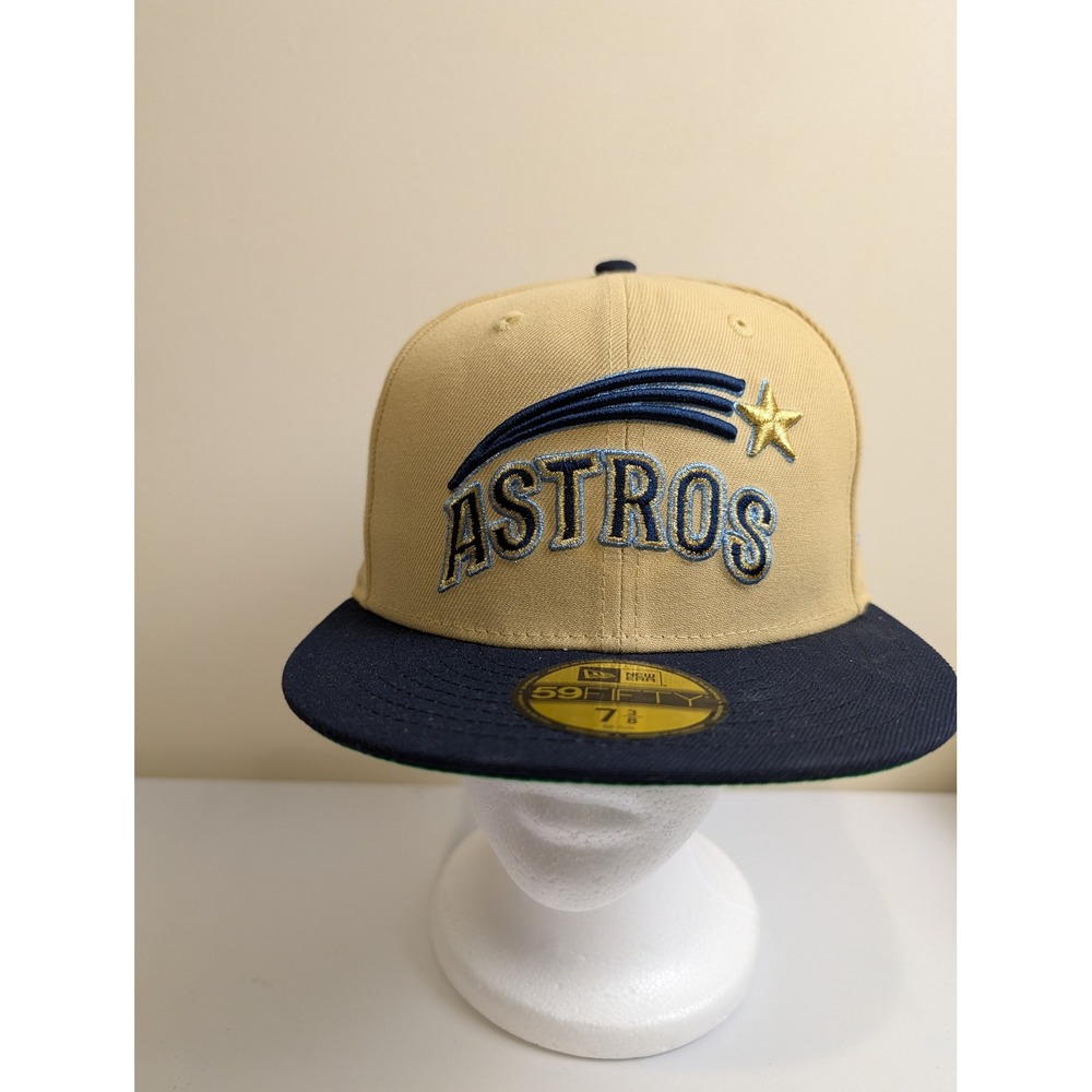 New Era Houston Astros Fitted Hat 7 3/8 Tan Navy Polyester 1986 All Star Patch
